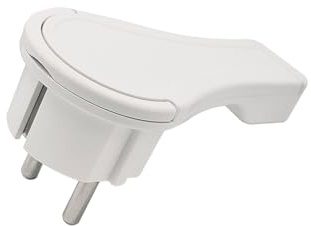 Schutzkontakt Winkelstecker extraflach mit Bügel Kunststoff ( 8mm Höhe ) Klappgriff klapp griff Knickschutz 250V 16A für Kabel bis 3x1,5 mm² CEE 7/7 Schuko Winkel Stecker Flackstecker (1 Stück, weiss)