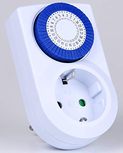 HEITECH Mini Tages-Zeitschaltuhr mit Kindersicherung - manueller EIN-Aus-Schalter, 24 Stunden Programm, Schaltzeit Minimum 30 Minuten