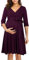 KOJOOIN Robe de maternité Femme Robe de Grossesse pour Femme Enceinte Robe d'allaitement col V Manches Longues avec Ceinture,Bourgogne,S