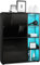 Vladon Highboard Schrank Anrichte Cuba mit 8 Fächern, Made in Germany, Korpus in Schwarz matt/Fronten in Schwarz Hochglanz, mit RGB LED Beleuchtung