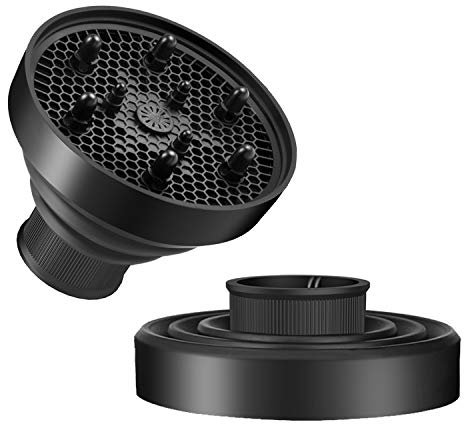 Diffuseur universel pliable pour sèche-cheveux - Outil de qualité professionnelle, léger et portable - Design pliable - Compatible avec la plupart des sèche-cheveux - Noir