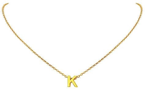 FindChic Initial Necklace for Women Letter K Pendant Alphabet Gold Letter Choker Necklaces with Stainless Steel Chain 16+2 Inch Extender Chains Women Jewellery Gift