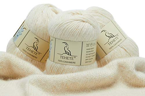 TEHETE Häkelgarn aus 100% Kaschmir, 3-ply, warm, weich, luxuriös, flauschiges Strickgarn, 150 g, Beige
