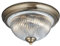 Antique Brass & Clear Ribbed Glass Bathroom Vintage Round Flush Ceiling Light 290mm | 2 x E14 SES Lamp Bulbs Required (Not Included) | IP44 Rated | Suitable for Outdoor Use