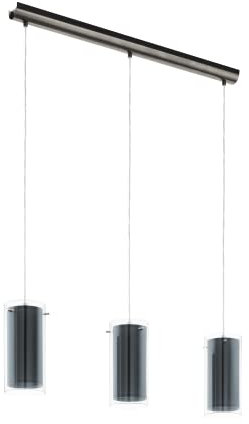 EGLO Hängelampe Pinto Textil, 3-flammige Pendelleuchte Esstisch, Hängeleuchte aus Metall in Nickel-matt, transprentem Glas mit grauem Stoff, Esszimmerlampe hängend, E27 Fassung, 82 cm