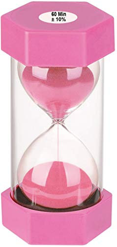 SuLiao Clessidra con sabbia da 60 minuti, infrangibile, rosa, orologio da 60 minuti, piccolo orologio con sabbia un minuto, timer in plastica per bambini, giochi, aule, cucina, decorativo