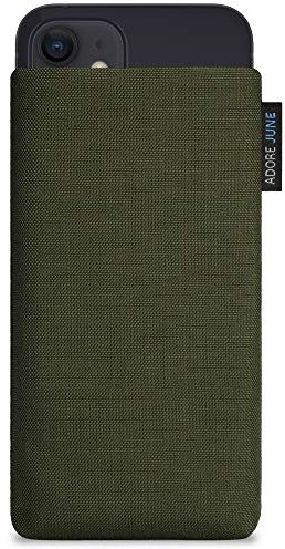 Adore June Classic Oliv-Grün Tasche kompatibel mit iPhone 13 mini/iPhone 12 mini Handytasche aus widerstandsfähigem Cordura Stoff mit Display Reinigungs-Effekt, Made in Europe