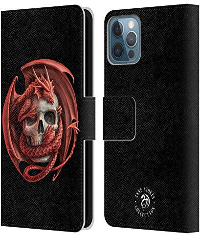 Head Case Designs Officially Licensed Anne Stokes Dragon And Skull Fire Tribal Leather Wallet Case Compatible With Apple iPhone 12 / iPhone 12 Pro