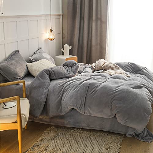 Omela Warm Fleece Winter Bettwäsche 200x200 Silber Grau Cashmere Touch Plüsch Bettbezug mit Kopfkissenbezug 80x80 cm 3 Teilig Flauschig Coral Fleece Microfaser Winterbettwäsche Set Reißverschluss