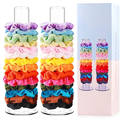 2Stück Acryl Haargummi Halter Ständer,10Zoll Scrunchies Halter Veranstalter, Skrunschis Halter, Haargummis Anzeige, Scrunchie Satin Veranstalter für Teenager-Mädchen Damen(Öffnen Deckel 2Stück)