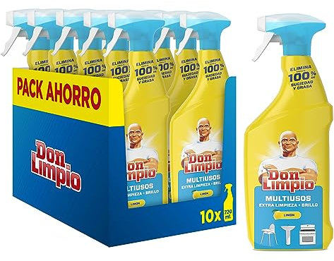 Don Limpio Multiusos, Detergente en Spray, 7.2 L (10 x 720 ml), Elimina Hasta un 100% de Suciedad y Grasa , Aroma Limón, Mega Pack