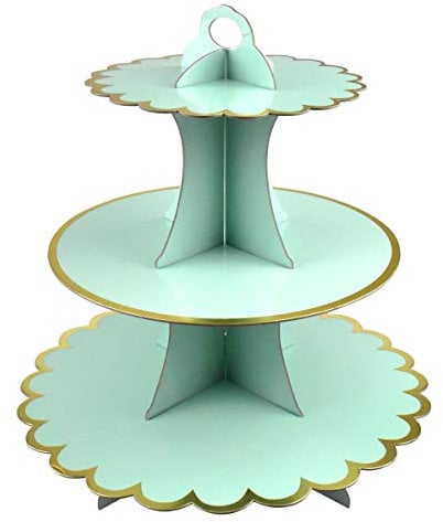 Soporte para Cupcakes de Cartón, Soporte Tarta de 3 Niveles, Postre Soporte para Pasteles, Cartón Torre de Postre para Bodas, Fiestas de Cumpleaños (Verde)