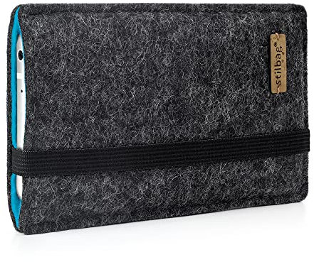 stilbag Handyhülle Finn für Apple iPhone SE 2022| Smartphone-Tasche aus Filz Kompatible Schutzhülle | Handytasche Made in Germany (Anthrazit - Azur)