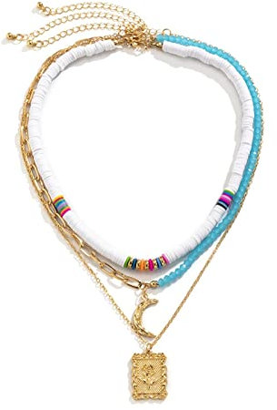 Ayoiow Gold Plated 3 Rose Gold Chain Necklace Layered,Gold Moon Rose Pendant Necklaces