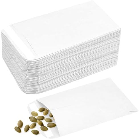 100Pcs Small White Envelopes, Self-Adhesive Seed Envelopes Seed Packets Kraft Paper Coin Envelopes Money Envelopes for Wages, Seeds, Coins, Beads or Stamps(10x6cm/3.9x2.4inch)