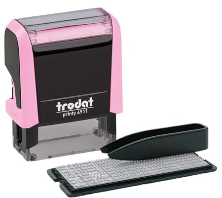 Trodat Printy 4911 Tampon encreur rose pastel – Tampon auto-encreur pour écrire du texte 3 lignes Noir 38 x 14 mm