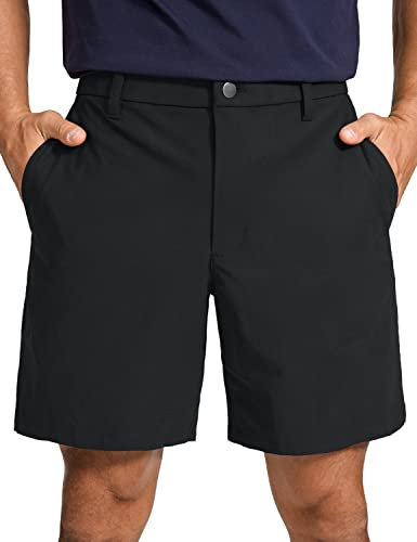 CRZ YOGA Herren Golfshorts Lässig Alltag Bequem Leicht Flache Front-Shorts mit Taschen - 18cm Schwarz 34W