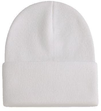 ANEWISH Unisex Warme Beanie Strickmütze,Wintermütze für Damen und Herren,Feinstrick Mütze,Doppelt Gestrickt Bunte Hüte - Weiß