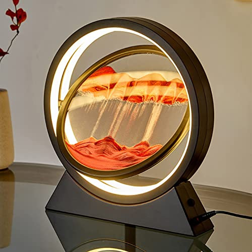 ACAREY Sandbild Zum Drehen mit LED Nachtlicht 10'' Bewegliches Sandkunstbild 3D Fließende Sandkunst Bewegende, Sandbilder Rund, Sandmalerei Für Erwachsene Und Kinder (Rot), XCLDE112501