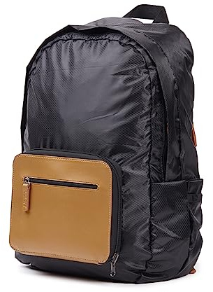 PACKABLE BACKPACK BLACK/COGNAC