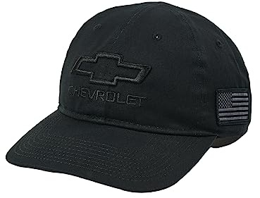SR1 Performance Chevy Bowtie Tactical Hat mit USA-Flagge Patch - Schwarze Kappe mit Schnallenverschluss für Chevrolet, Schwarz