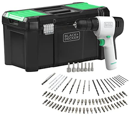 BLACK+DECKER Reviva Drill Kit 12V with 80 PC Accessories 19 Storage Eco Toolbox REVDD12ALTB-GB 2 Years Warranty