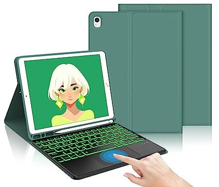 IVEOPPE iPad Tastatur Mit Touchpad Und Hülle Für 9./8./7. Generation, 10.2 Air 3 Und Pro 10.5 - Magnetisch Abnehmbar, QWERTZ, Dunkelgrün