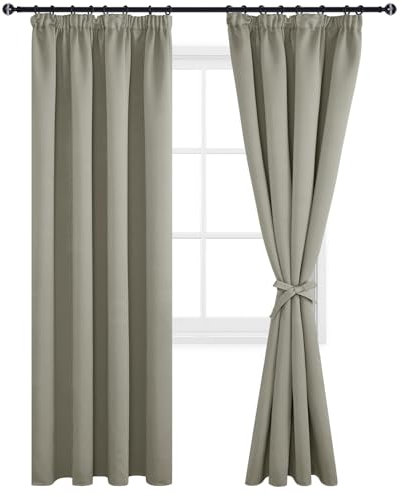 DWCN Vorhänge Wohnzimmer Blickdicht Kräuselband mit Vorhang-Krawatten, 2er Set H 260 x B 140 cm Verdunkelungsgardinen Wärmeisolierend Thermovorhang für Schlafzimmer, Taupe