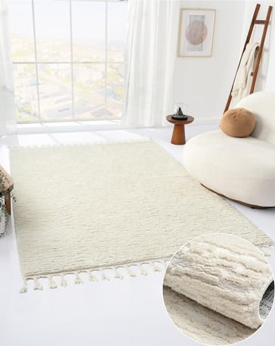 MY-RUG Boho Wohnzimmerteppich Liv Creme weiß 140 x 200cm: Großer Teppich, Boho Style für Küche & Badezimmer