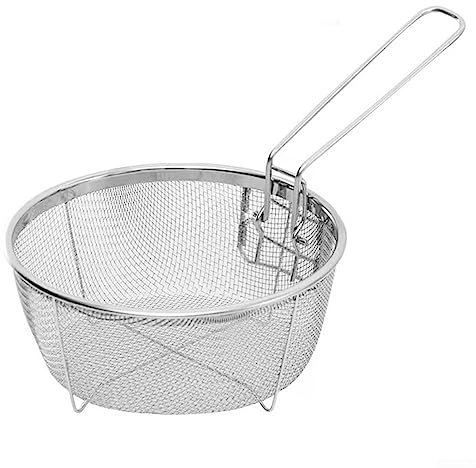 Panier de Friteuse Rond en Acier Inoxydable Avec Poignée Amovible - Passoire, Outil de Cuisine, Maille Métallique - 20 x 20 cm
