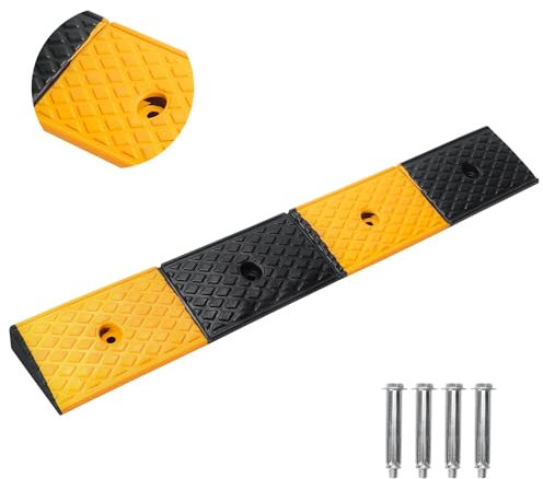 bimiti 2 Rubber Car Kerb Ramp, 100x15x5cm Extra Long Curb Ramp with 4 Bolts, Non-slip Door Step Ramps, 5cm Height Heavy Duty Threshold Ramp for Garage Sidewalk Wheelchair Bike Motorcycle Truck