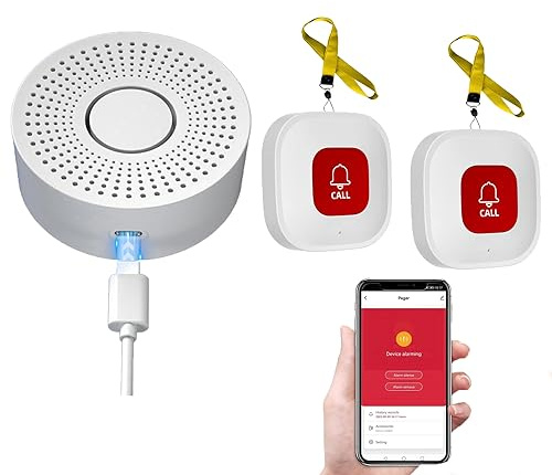 SiLuoEic Pulsante antipanico allarme personale per anziani Wireless Caregiver Pager Pulsante di chiamata di emergenza per pazienti anziani disabili 2 pulsante di chiamata SOS 1 ricevitore