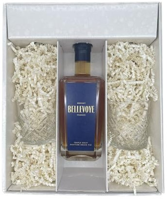 Coffret cadeau Blanc - Whisky - Bellevoye bleu- 2 Verres à whisky ARCOROC
