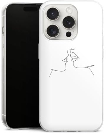 DeinDesign Slim Case extra dünn kompatibel mit Apple iPhone 15 Pro Silikon Handyhülle transparent Hülle Kussmund Line Art Liebe