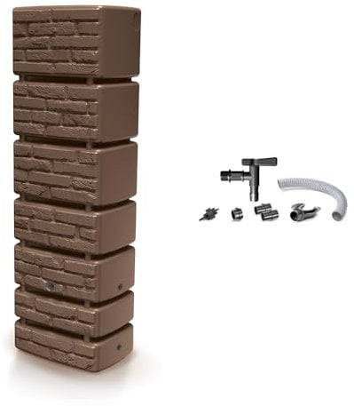 Kreher XXL Wassertonne Tower Brick mit Wasserhahn und Füllautomat. Tolle Backstein Optik, 350 Liter Nutzungsvolumen. Maße (BxTxH): 57,5 x 38,4 x 180 cm (Braun)