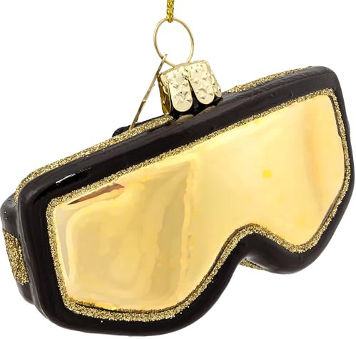SIKORA Skibrille schwarz Gold besondere Weihnachtskugel Glas Christbaumschmuck Deko Figur Weihnachten Anhänger Ornament - Trend Line - BS645