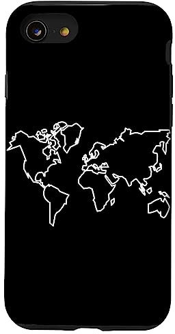 Hülle für iPhone SE (2020) / 7 / 8 Schutzhülle mit Weltkarte, Schwarz