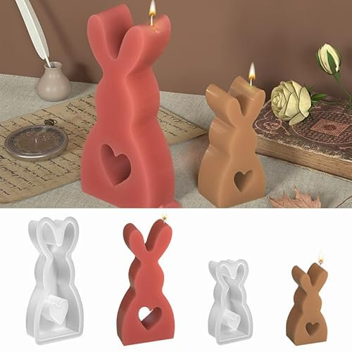 Wikimo 3D Silikonformen gießformen für Ostern Kerzenherstellung, DIY Epoxidharz Formen Silikon mit Hasenmotiv, Silikonformen Beton Gießform für Sojawachs Kerzen, Seife, Candle, Handwerk(2 Stück)
