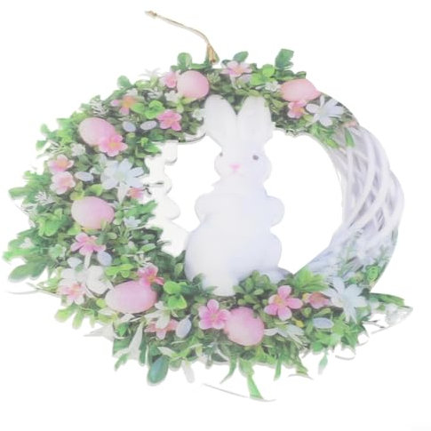 Gbtdoface Ghirlanda pasquale, decorazione per porta d'ingresso, ghirlanda di fiori pasquali, decorazione pasquale in acrilico, decorazione per porta di coniglio (A)