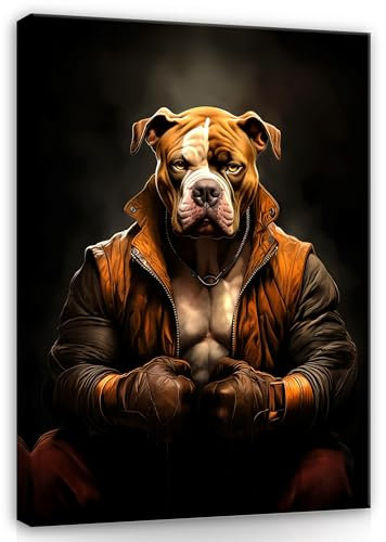 WallArena - Leinwand Bilder - Bilder Pitbull Hund Abstrakt Motivation - 100x75 cm Leinwandbilder - Bild auf leinwand - Wandbild XXL groß Wandbilder für Wohnzimmer Schlafzimmer Wohnzimmerbilder Modern