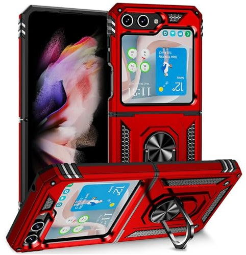 CoolGadget Outdoor Handyhülle für Samsung Galaxy Z FLIP 5 Outdoor Case, Defender-Design mit stoßfestem Rundumschutz und Ringhalter, kompatibel mit Samsung Galaxy Z FLIP 5 (6,7 Zoll), Rot