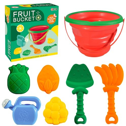 A-SZCXTOP Strandspielzeug Set für Kinder & Kleinkinder,Faltbarer Eimer & Schaufeln & Sandformen & Rechen & Gießkanne,Sandspielzeug-Sandwerkzeug-Set,Reise-Sandkastenspielzeug für Jungen Mädchen