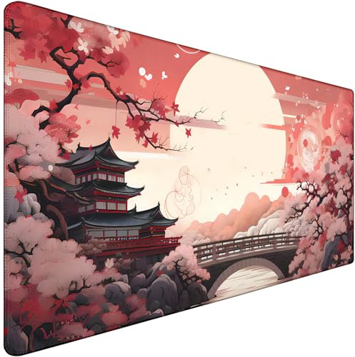 Japanese Large Gaming Mouse Pad with Stitched Edges, 31.5 x 15.7 Large Extended Computer Pad, Mouse Pad Protector with Non-Slip Waterproof Rubber Base for Laptop Office Accessories, Sunset