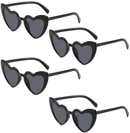 4Stück herz Sonnenbrille,Herzbrille,Damen Herzförmige Sonnenbrillen,Herzform Hochzeit Brillen,Frauen Schwarz Partybrille,Heart Vintage Sunglasses,Girl Herz-Sonnenbrille Accessoires,Herzsonnenbrille