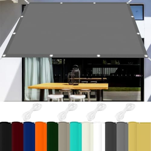 Sonnensegel Quadrat Wasserdicht 3.3 x 7 m 98% UV Schutz Sonnensegel Terrassenüberdachung mit Ösen Und Kordel,Ohne Bohren für Balkon Terrasse Garten Camping, Hellgrau