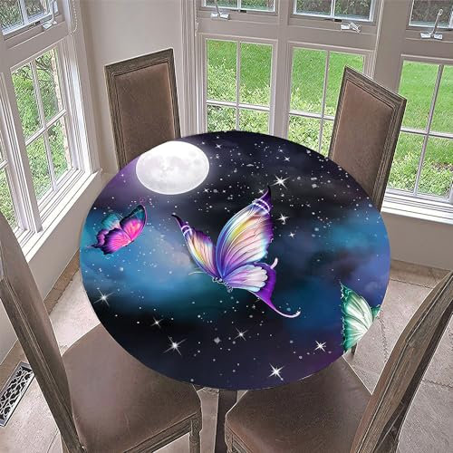 FANSU Runde Tischdecke Garten Abwaschbar, Bunte 3D-Schmetterlinge Polyester Fleckschutz Tischdecken für Gartentisch, Outdoor in Kiche, Haushalt & Wohnen (Durchmesser 120cm,Sterne)