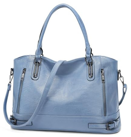 VINBAGGE Damen Handtasche Leder Henkeltasche Tasche Vintage Weiches kleine Umhängetasche Schultertasche für Frauen - Blau