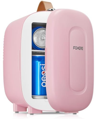FOHERE Mini Nevera 5L,USB/CA 220V/ CC 12V, Comética Pequeña Nevera para Dormitorio, Silencioso, Portátil y Compacto, para Coche, Oficina, Dormitorio(Rosa)