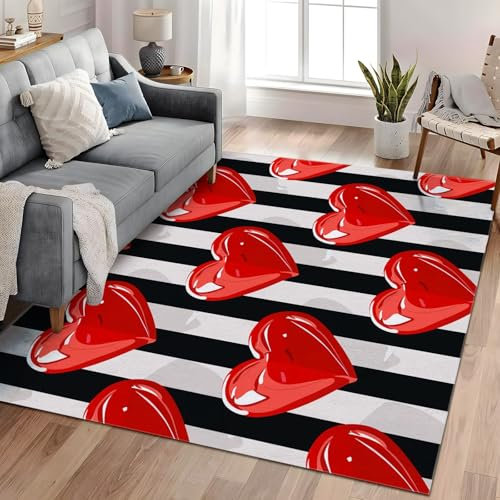 Teppich Wohnzimmer Gestreifte Herzen 60x90 cm Home Teppich Wohnzimmer Schlafzimmer Jugendzimmer Kurzflor Modern Wohnzimmerteppich Waschbar rutschfest