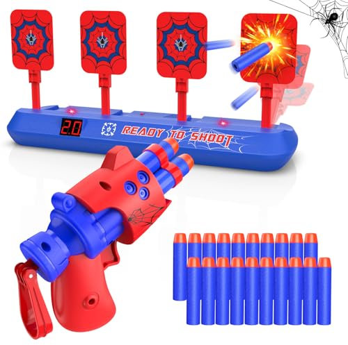 Spider Electronic Target with Toy Gun for Nerf, Kids Pistol Toy for Age 3 4 5 6 7 8 9 10 Year Old Boy Girl Children Foam Bullet Blaster Shooting Game Christmas Birthday Gift Present Stocking Filler
